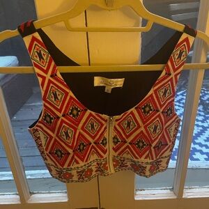 Vintage Red Patterned Crop Top